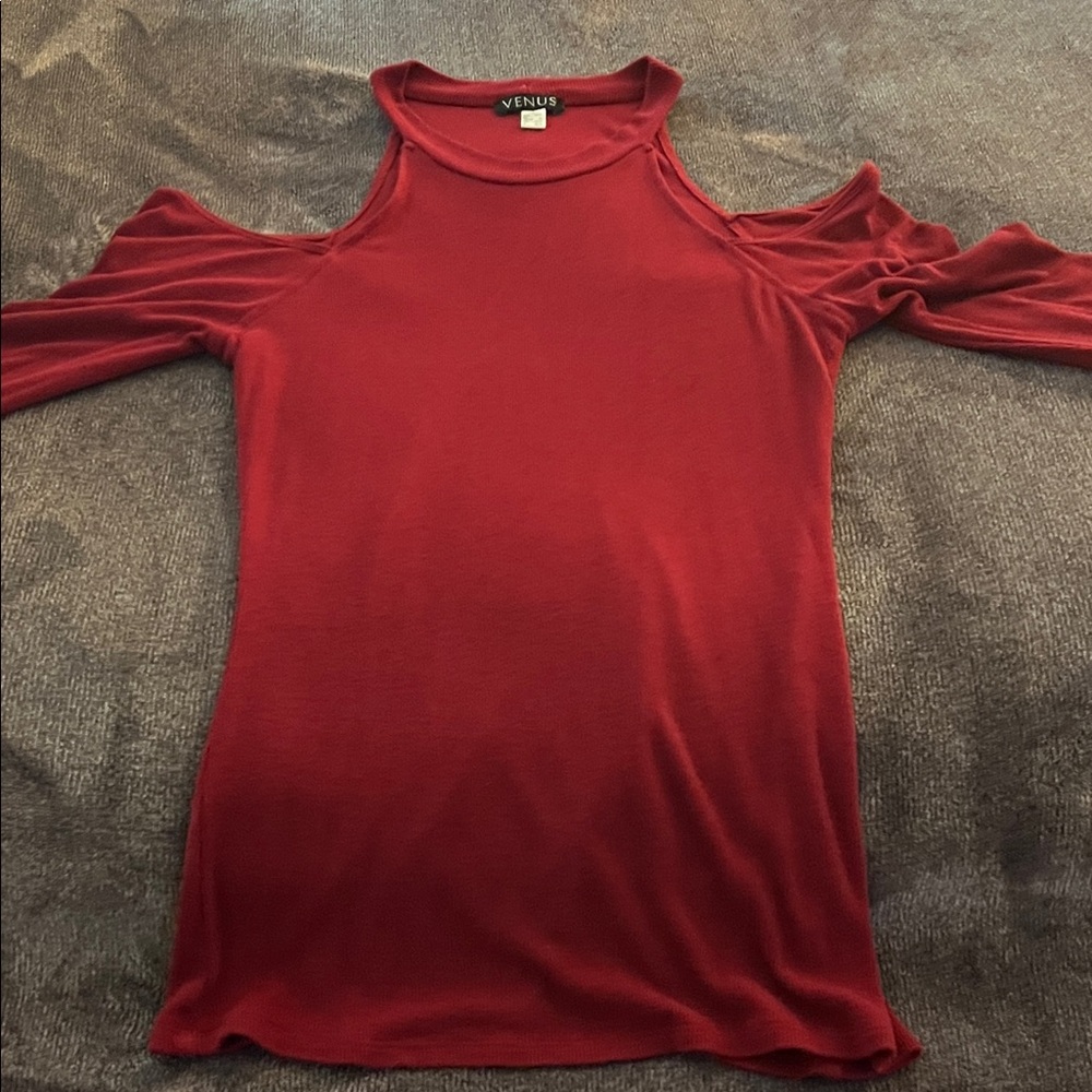 VENUS Women's Bold Red Cold Shoulder Blouse